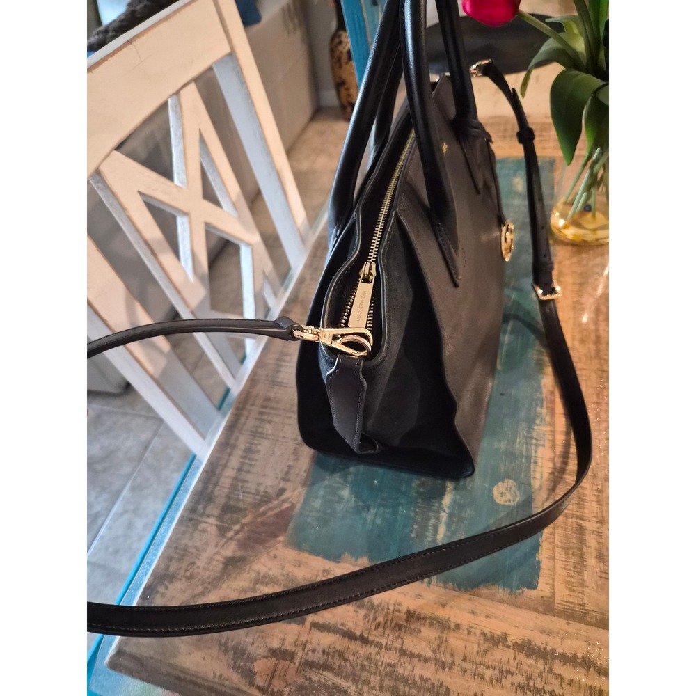 Michael Kors Avril  Satchel Black Leather Suede Handbag Crossbody Bag - Picture 3 of 13